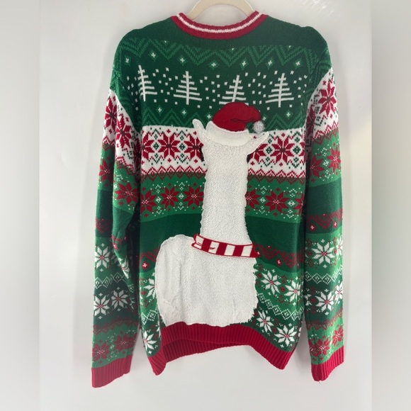 Bizzaro Ltd Green and Red Llama Christmas Sweater - Picture 5 of 8